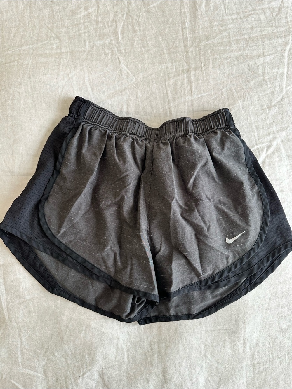 Nike Women's Gray and Black Athletic Running Shorts with Swoosh